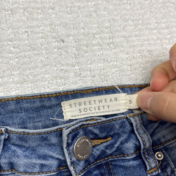 Streetwear Society Skinny High Rise Floral Embroidery Jeans Wom Sz 5 Blue Denim - Picture 6 of 12